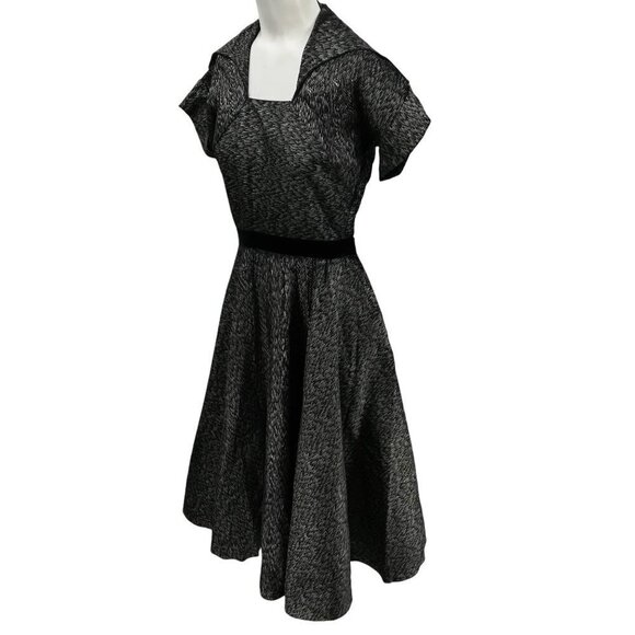 Vintage Dresses & Skirts - Vintage 50s Pinup Metallic Fit & Flare Dress Size S? Silver Black Party A-line